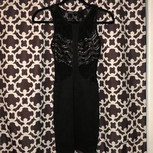 NYE black mini mesh dress